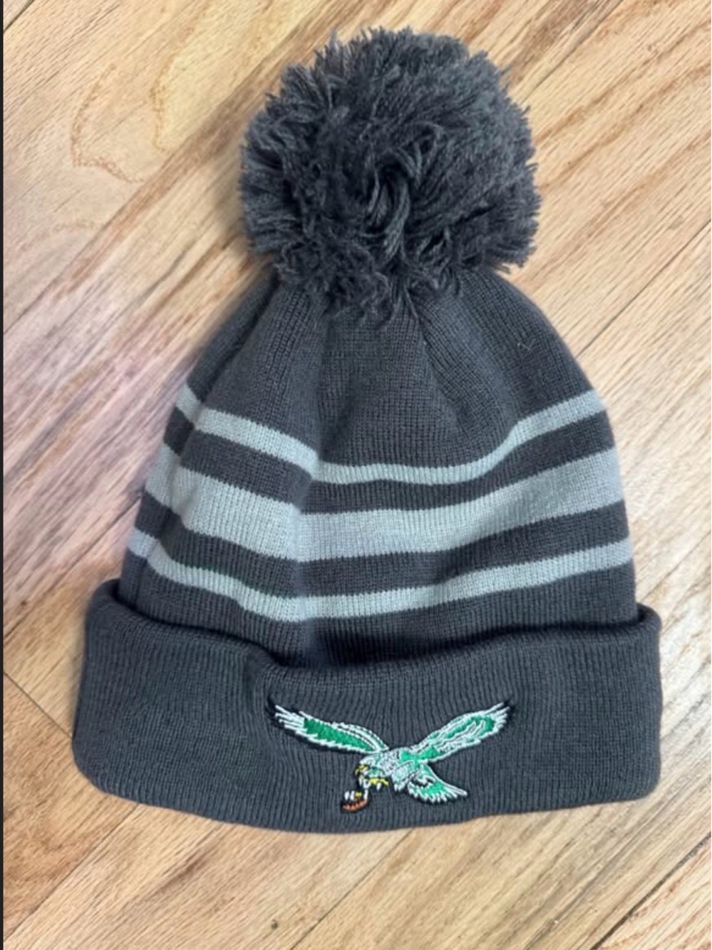 Embroidered Philadelphia Eagles Pom-Pom Beanie Hat in Dark Gray and Light Gray